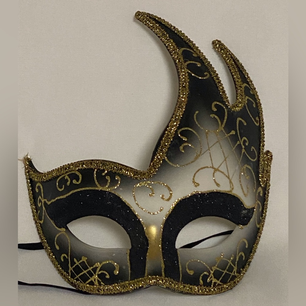 Masquerade Mask, Black White Gray w/ Gold Accent Designs | Party, Ball | Jun 11